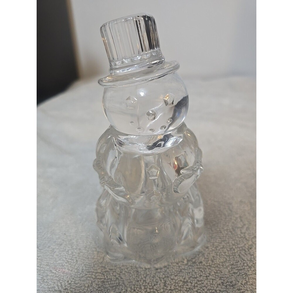 Votive Candle Holder Molded Clear Glass Snowman Christmas Hollow, Heavy, DePlomb